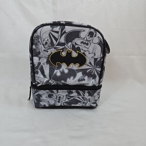 DC Comics Batman Gray Black Dual Compartment Drop Bottom Insulated Lunch Bag NEW